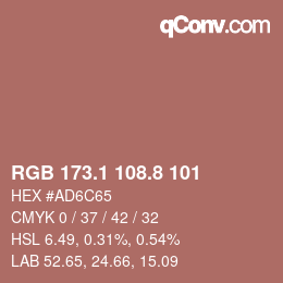 カラーコード: RGB 173.1 108.8 101 | qconv.com