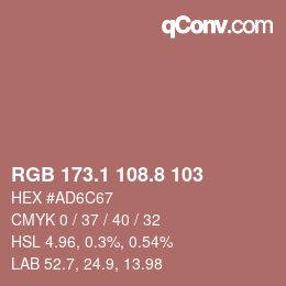 カラーコード: RGB 173.1 108.8 103 | qconv.com