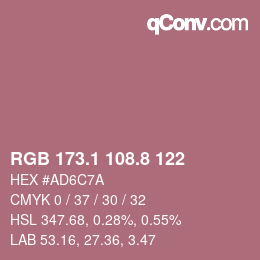 カラーコード: RGB 173.1 108.8 122 | qconv.com