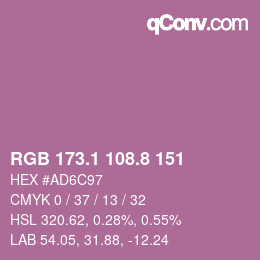 カラーコード: RGB 173.1 108.8 151 | qconv.com