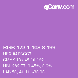 カラーコード: RGB 173.1 108.8 199 | qconv.com