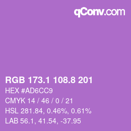 カラーコード: RGB 173.1 108.8 201 | qconv.com