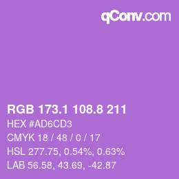 カラーコード: RGB 173.1 108.8 211 | qconv.com