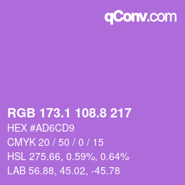 カラーコード: RGB 173.1 108.8 217 | qconv.com