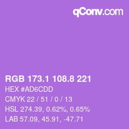 カラーコード: RGB 173.1 108.8 221 | qconv.com