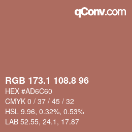カラーコード: RGB 173.1 108.8 96 | qconv.com