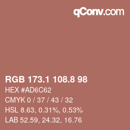 カラーコード: RGB 173.1 108.8 98 | qconv.com