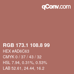 カラーコード: RGB 173.1 108.8 99 | qconv.com