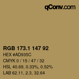 カラーコード: RGB 173.1 147 92 | qconv.com