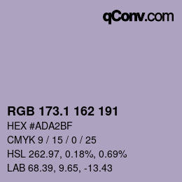 カラーコード: RGB 173.1 162 191 | qconv.com