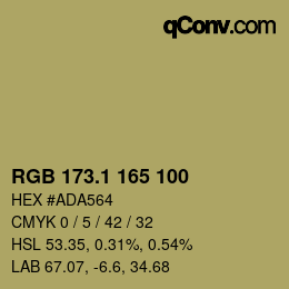 カラーコード: RGB 173.1 165 100 | qconv.com