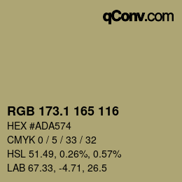 カラーコード: RGB 173.1 165 116 | qconv.com