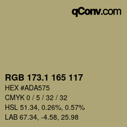 カラーコード: RGB 173.1 165 117 | qconv.com