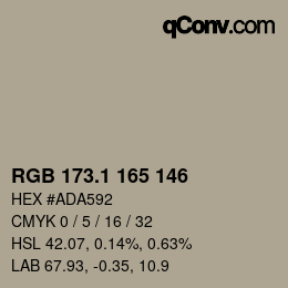 カラーコード: RGB 173.1 165 146 | qconv.com