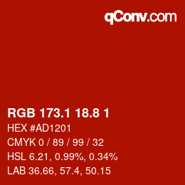 カラーコード: RGB 173.1 18.8 1 | qconv.com