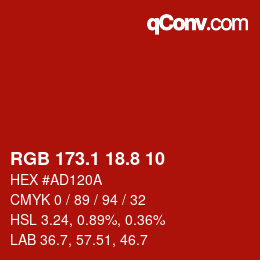 カラーコード: RGB 173.1 18.8 10 | qconv.com