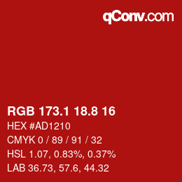 カラーコード: RGB 173.1 18.8 16 | qconv.com
