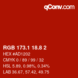 カラーコード: RGB 173.1 18.8 2 | qconv.com