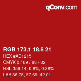 カラーコード: RGB 173.1 18.8 21 | qconv.com