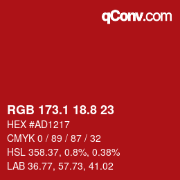 カラーコード: RGB 173.1 18.8 23 | qconv.com