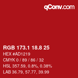 カラーコード: RGB 173.1 18.8 25 | qconv.com