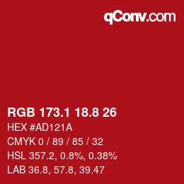 カラーコード: RGB 173.1 18.8 26 | qconv.com