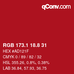 カラーコード: RGB 173.1 18.8 31 | qconv.com