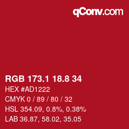 カラーコード: RGB 173.1 18.8 34 | qconv.com