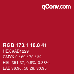 カラーコード: RGB 173.1 18.8 41 | qconv.com