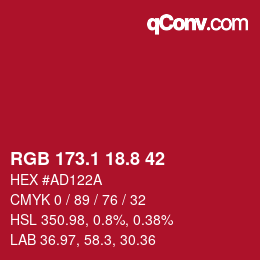 カラーコード: RGB 173.1 18.8 42 | qconv.com