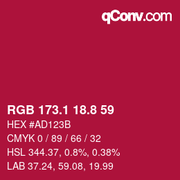 カラーコード: RGB 173.1 18.8 59 | qconv.com