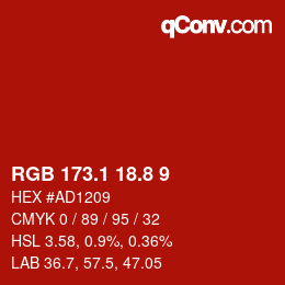 カラーコード: RGB 173.1 18.8 9 | qconv.com