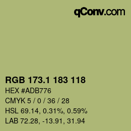 カラーコード: RGB 173.1 183 118 | qconv.com