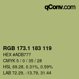 カラーコード: RGB 173.1 183 119 | qconv.com