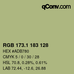 カラーコード: RGB 173.1 183 128 | qconv.com