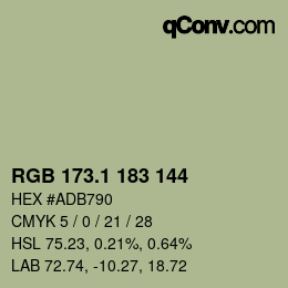 カラーコード: RGB 173.1 183 144 | qconv.com