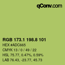 カラーコード: RGB 173.1 198.8 101 | qconv.com