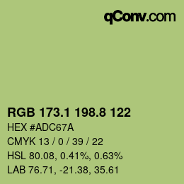 カラーコード: RGB 173.1 198.8 122 | qconv.com