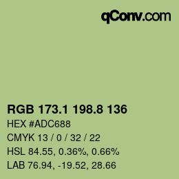 カラーコード: RGB 173.1 198.8 136 | qconv.com