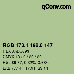 Color code: RGB 173.1 198.8 147 | qconv.com