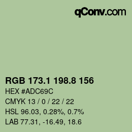 Color code: RGB 173.1 198.8 156 | qconv.com