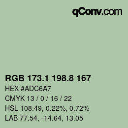 カラーコード: RGB 173.1 198.8 167 | qconv.com