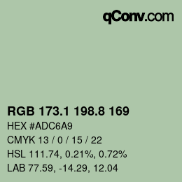 カラーコード: RGB 173.1 198.8 169 | qconv.com