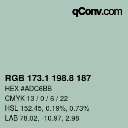 カラーコード: RGB 173.1 198.8 187 | qconv.com