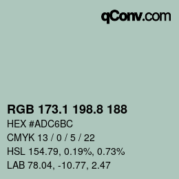 Color code: RGB 173.1 198.8 188 | qconv.com