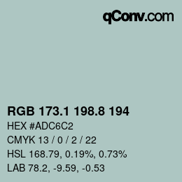カラーコード: RGB 173.1 198.8 194 | qconv.com