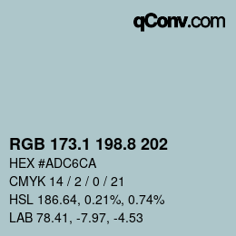 Color code: RGB 173.1 198.8 202 | qconv.com