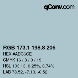 Color code: RGB 173.1 198.8 206 | qconv.com