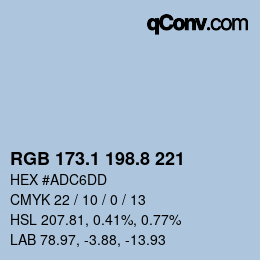 Color code: RGB 173.1 198.8 221 | qconv.com