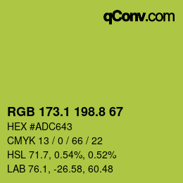 カラーコード: RGB 173.1 198.8 67 | qconv.com